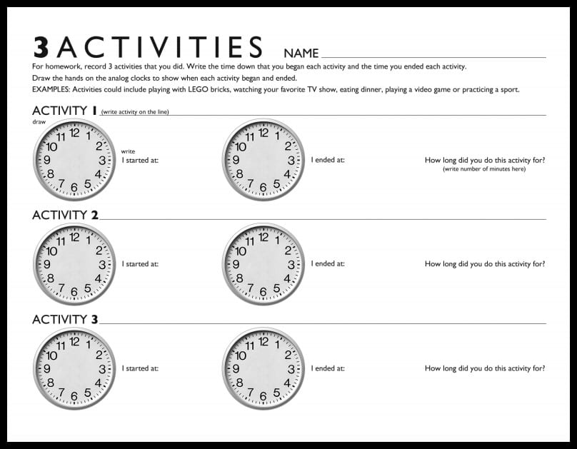 A worksheet features clocks.