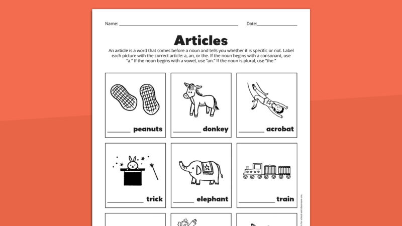 Articles worksheet