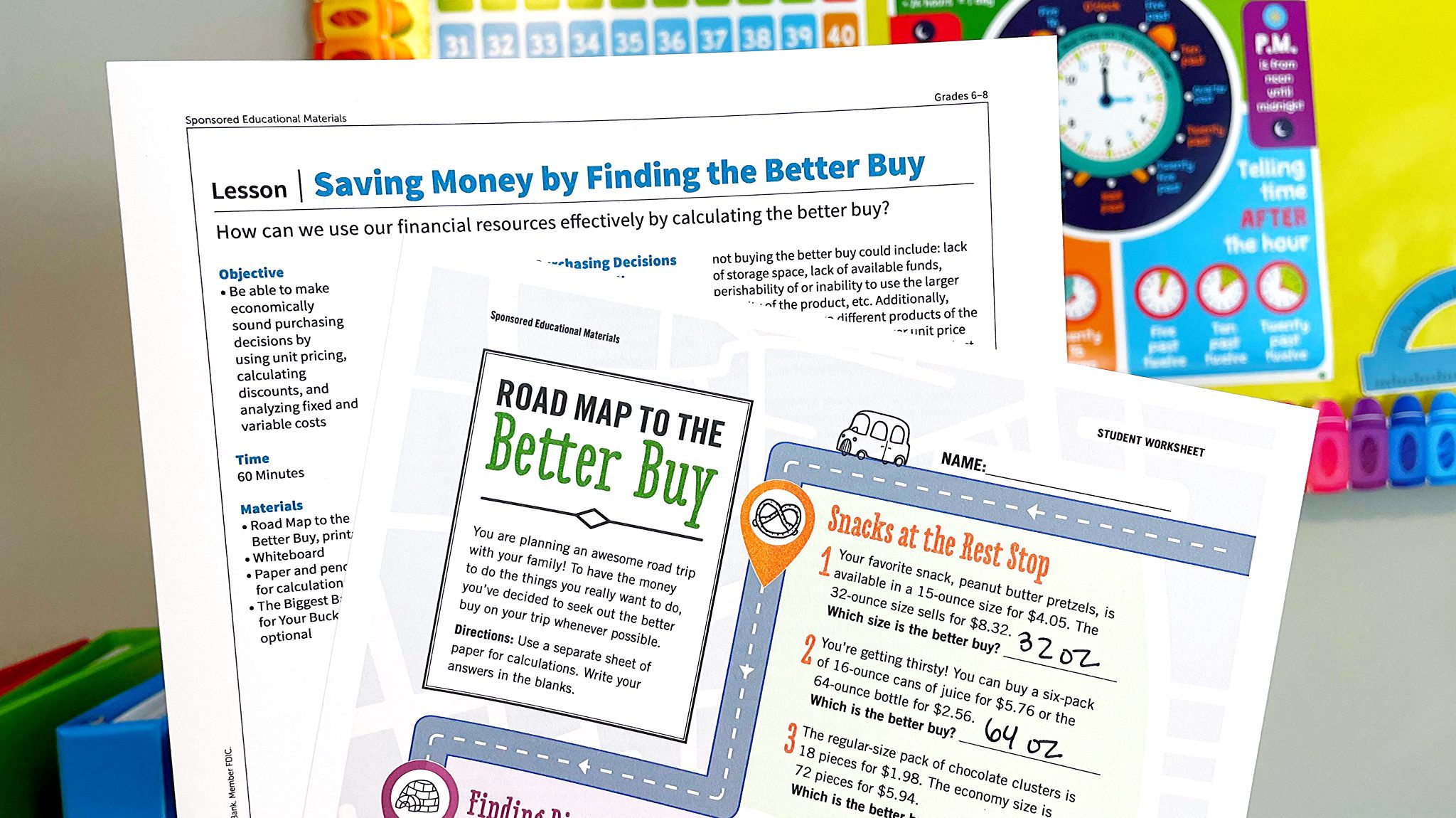 Flat lay of 'Finding the Better Buy' lesson