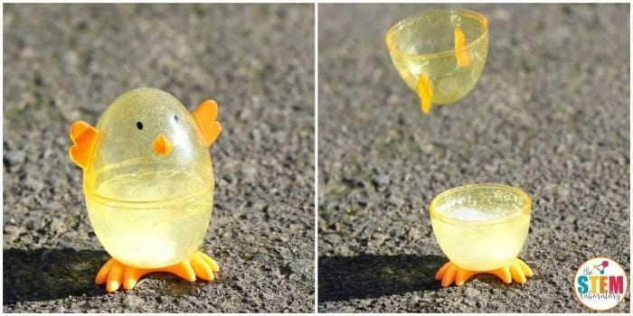 Plastic egg that looks like a chicken exploding the top off (Easter Egg Activities)