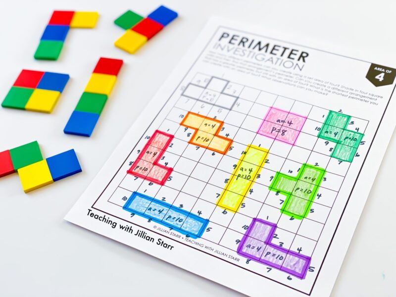 four square tile activity to teach area and perimeter 