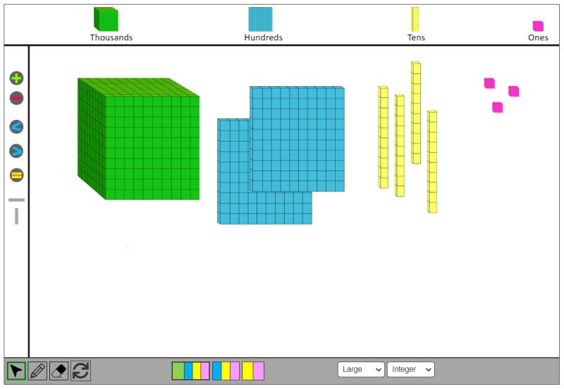 Virtual base 10 blocks showing the number 1243