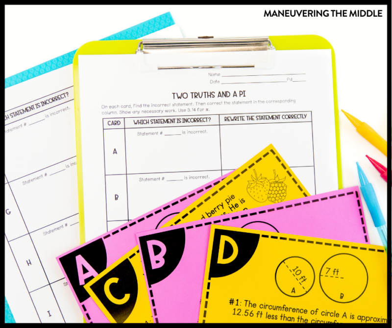 Game sheet for a game called two truth as an and a pi as an example of pi day activities 