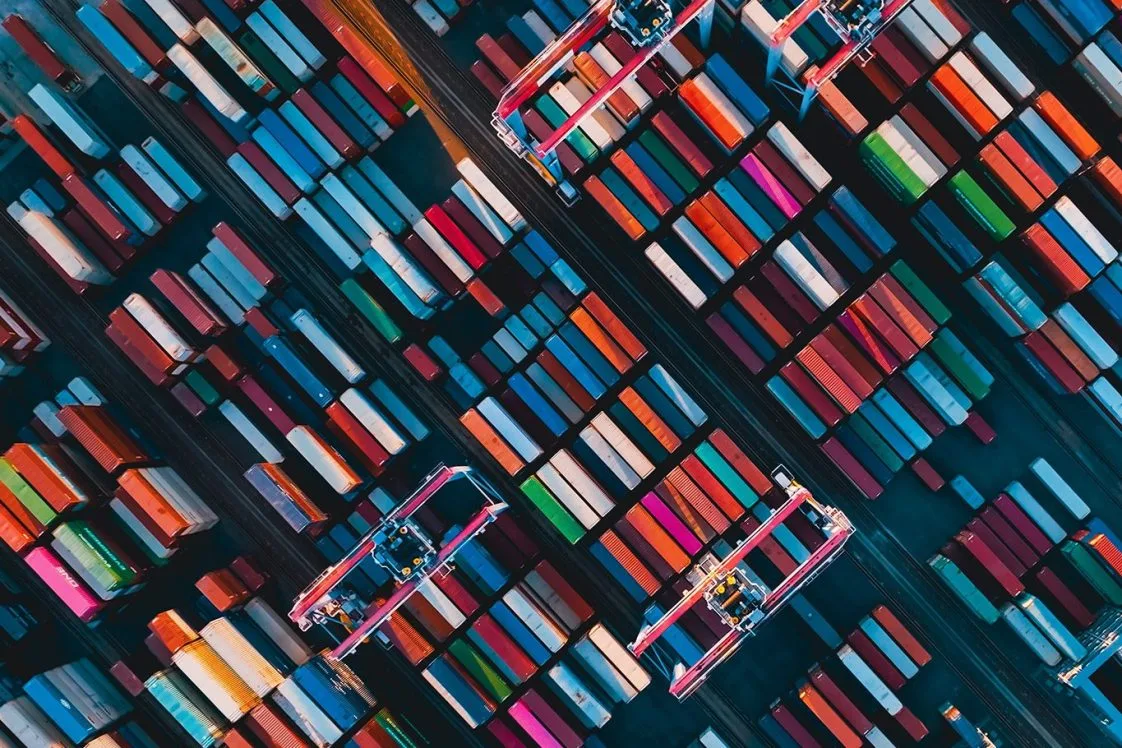 Cargo containers stacked together.